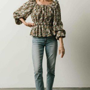 Long Sleeve Peasant Top Multi Floral XXL